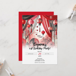 Invitación Fiesta de Cumpleaños de Linternas Japonesas Rojas 