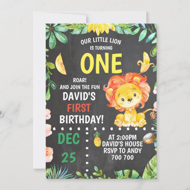 Invitación Fiesta de cumpleaños de Lion Boy (Anverso)