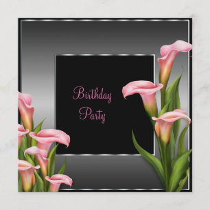 Invitación Fiesta de cumpleaños de lirio de calla rosa negra