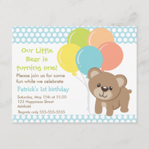 Invitación Fiesta de cumpleaños de Little Bear and Balloons
