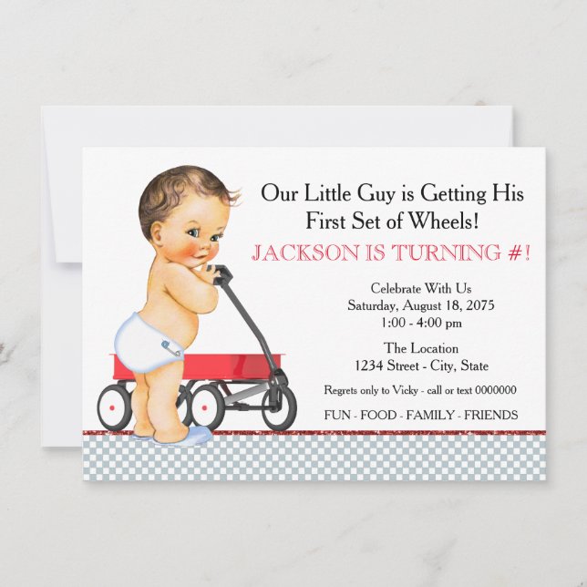 Invitación Fiesta de cumpleaños de Little Boy Red Wagon (Anverso)