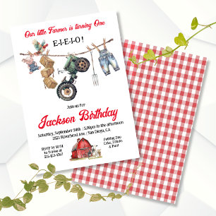 Invitación Fiesta de cumpleaños de Little Farmer Clothesline