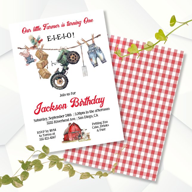 Invitación Fiesta de cumpleaños de Little Farmer Clothesline (Subido por el creador)
