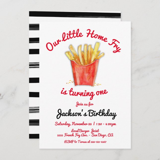 Invitación Fiesta de cumpleaños de Little Home Fry (Anverso / Reverso)