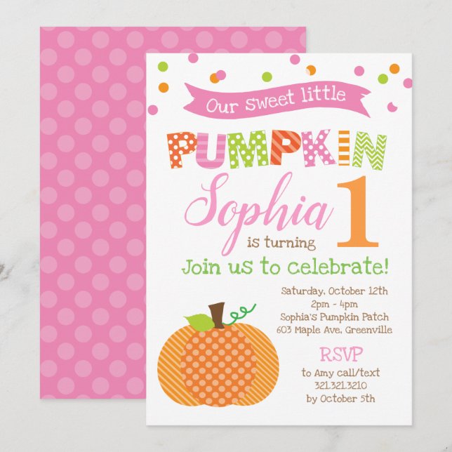 Invitación Fiesta de cumpleaños de Little Pumpkin (Chica) (Anverso / Reverso)