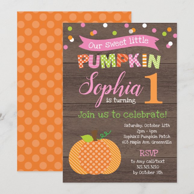 Invitación Fiesta de cumpleaños de Little Pumpkin (Chica) (Anverso / Reverso)