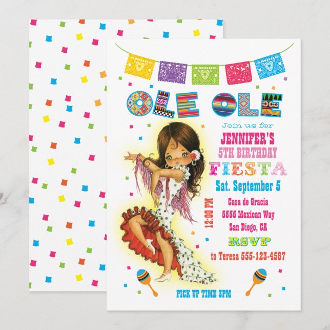Invitación Fiesta de cumpleaños de Little Señorita Mexicana (Anverso / Reverso)