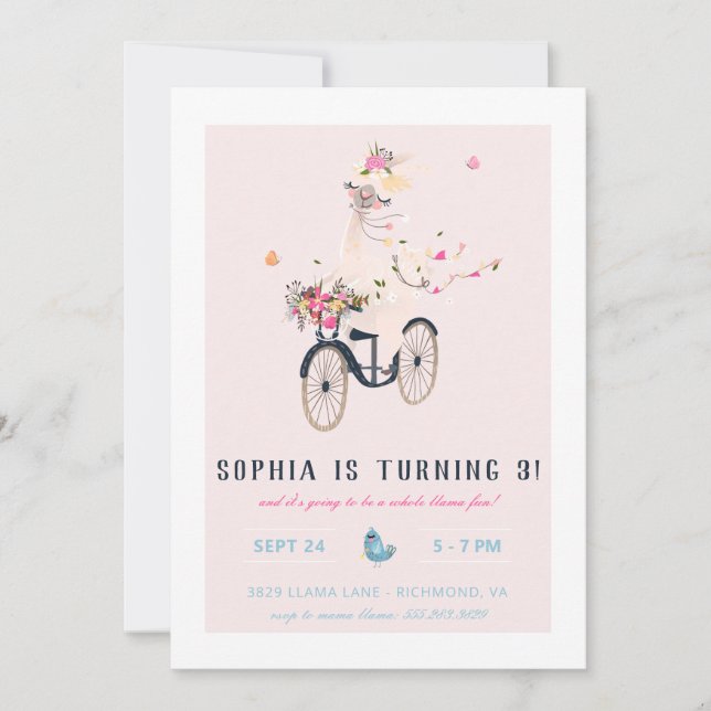 Invitación Fiesta de cumpleaños de Llama (Anverso)