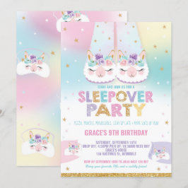 Invitación Fiesta de cumpleaños de Llama Arcoiris Sleepover P