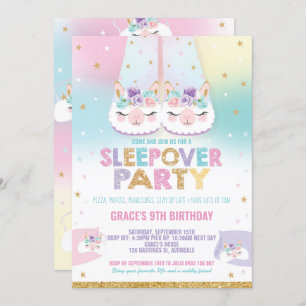 Invitación Fiesta de cumpleaños de Llama Arcoiris Sleepover P