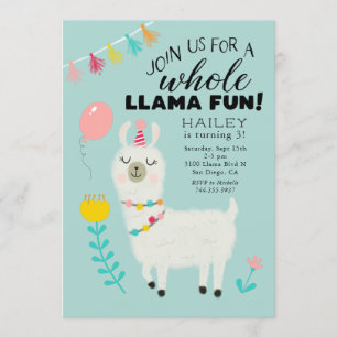 Invitación Fiesta de cumpleaños de Llama completa