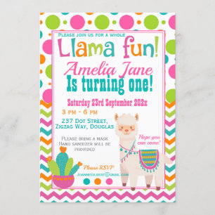 Invitación Fiesta de cumpleaños de Llama completa