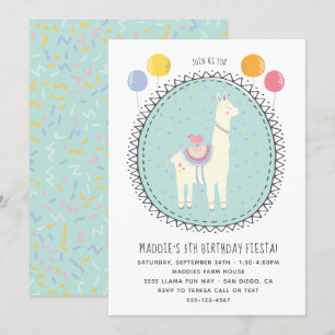 Invitación Fiesta de cumpleaños de Llama dibujada por mano