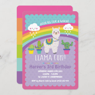 Invitación Fiesta de cumpleaños de Llama entera invita a la A