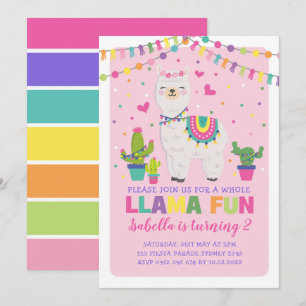 Invitación Fiesta de cumpleaños de Llama Rosa Girly Llama Div