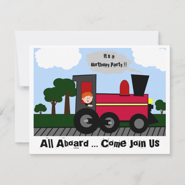 Invitación Fiesta de cumpleaños de locomotora (cabeza roja) I (Anverso)