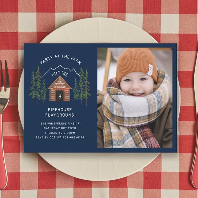 Invitación Fiesta de cumpleaños de Log Cabin Outdoorsman Moun (Subido por el creador)