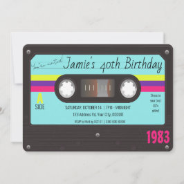 Invitación Fiesta de cumpleaños de los 80, cinta retro Casset