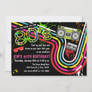 Invitación Fiesta de cumpleaños de los 80 Retro Grunge Evento