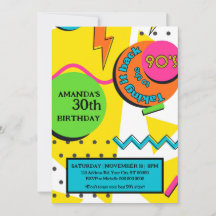 Fiesta de cumpleaños de los 90, brillante y colori
