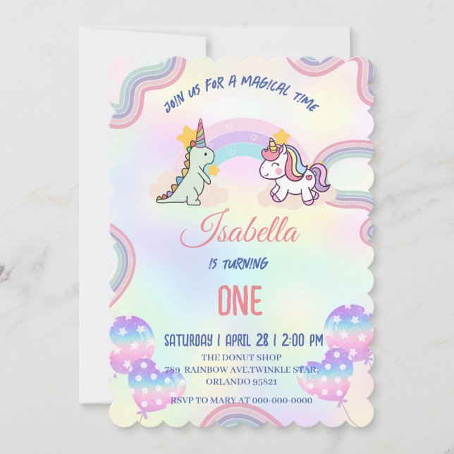 Invitación Fiesta de cumpleaños de los amigos de Rainbow Unic (Anverso)
