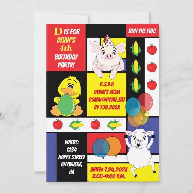 Invitación Fiesta de cumpleaños de los animales de Barnyard