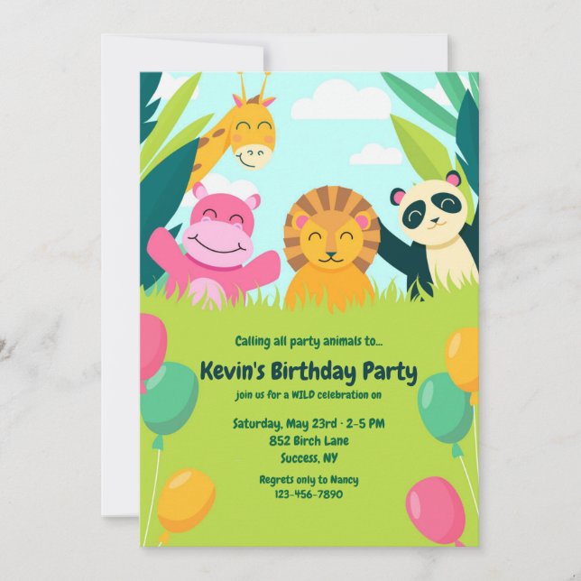 Invitación Fiesta de cumpleaños de los animales fiestas (Anverso)