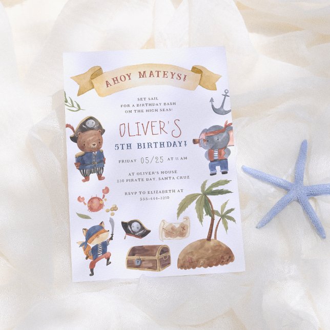 Invitación Fiesta de cumpleaños de los animales piratas (Subido por el creador)