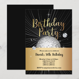 Invitación Fiesta de cumpleaños de los años 70, fiesta de dis