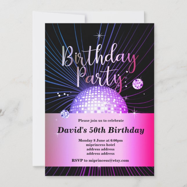 Invitación Fiesta de cumpleaños de los años 70, fiesta de dis (Anverso)