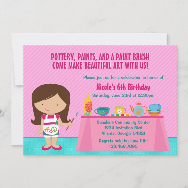 Invitación Fiesta de cumpleaños de los artes y de los artes (Anverso)