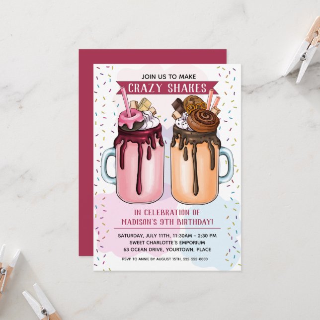 Invitación Fiesta de cumpleaños de los batidos extremos (Anverso/Reverso In Situ)