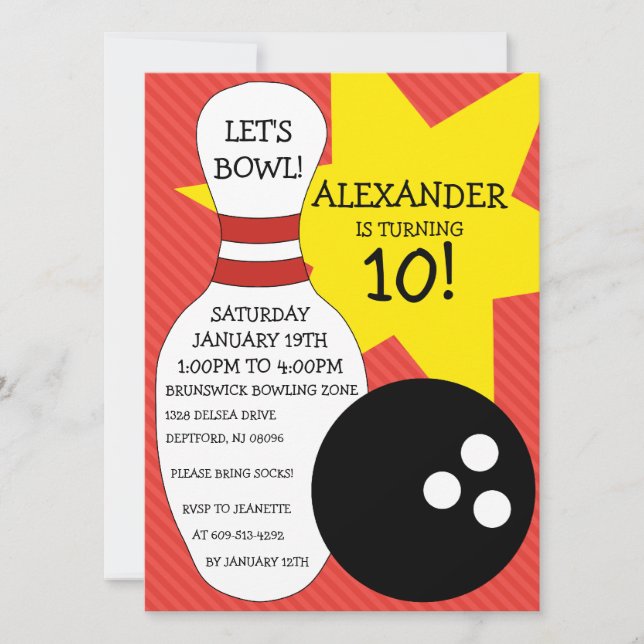 Invitación Fiesta de cumpleaños de los bolos del golpe de los (Anverso)