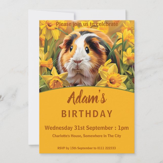 Invitación Fiesta de cumpleaños de los cerdos de Guinea (Anverso)