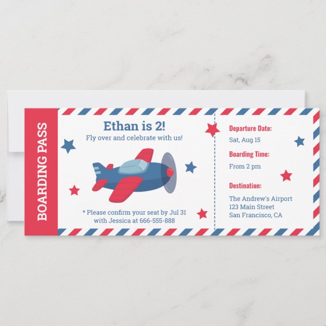Invitación Fiesta de cumpleaños de los chicos del avión con t (Anverso)
