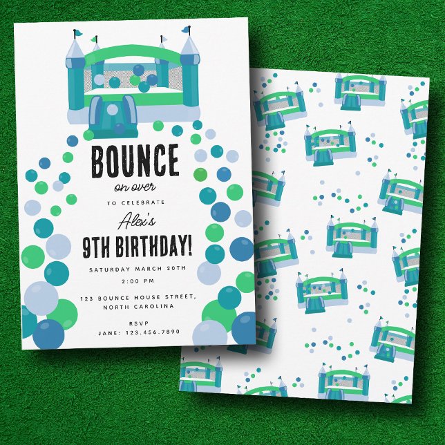 Invitación Fiesta de cumpleaños de los chicos del castillo de (Bounce House Jumping Castle Boys Birthday Party Invitation)