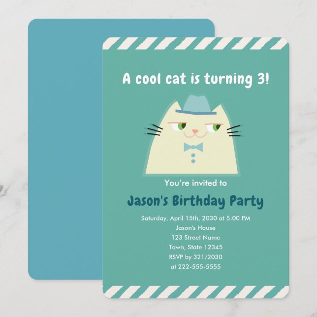 Invitación Fiesta de Cumpleaños de los Chicos del Gato Genial (Anverso / Reverso)