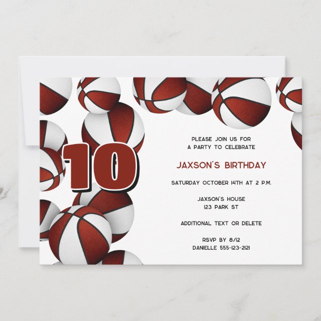 Invitación fiesta de cumpleaños de los chicos maroon white ba (Anverso)