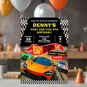 Invitación Fiesta de cumpleaños de los coches de Carreras