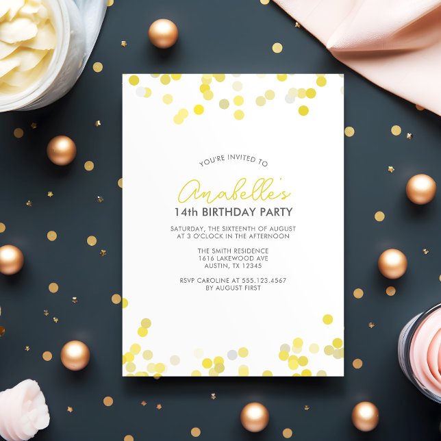 Invitación Fiesta de cumpleaños de los confetti amarillos (Subido por el creador)