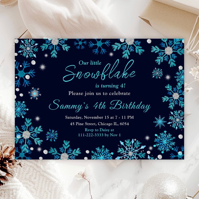 Invitación Fiesta de cumpleaños de los copos de nieve azules  (Subido por el creador)