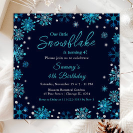 Invitación Fiesta de cumpleaños de los copos de nieve azules 