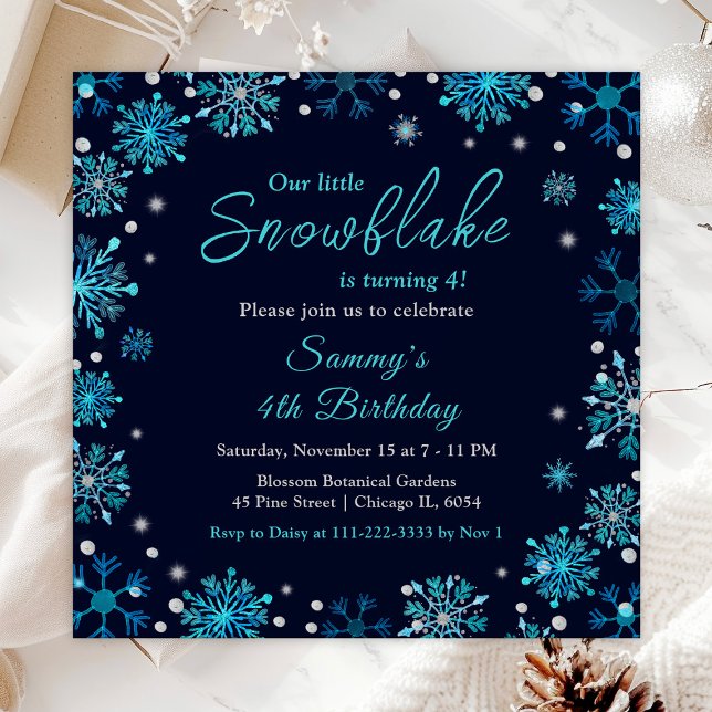 Invitación Fiesta de cumpleaños de los copos de nieve azules  (Subido por el creador)