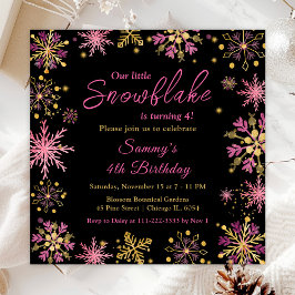 Invitación Fiesta de cumpleaños de los copos de nieve de oro 