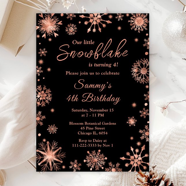 Invitación Fiesta de cumpleaños de los copos de nieve de oro  (Subido por el creador)