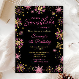 Invitación Fiesta de cumpleaños de los copos de nieve de oro 
