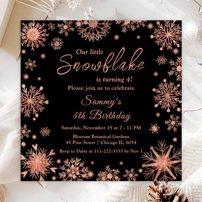 Invitación Fiesta de cumpleaños de los copos de nieve de oro  (Subido por el creador)