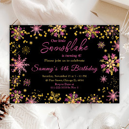 Invitación Fiesta de cumpleaños de los copos de nieve de oro 