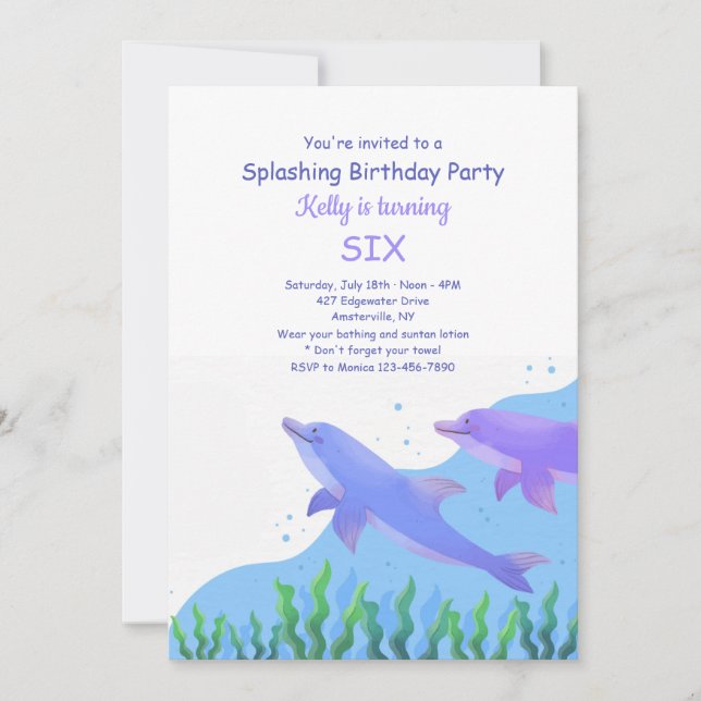 Invitación Fiesta de cumpleaños de los delfines (Anverso)