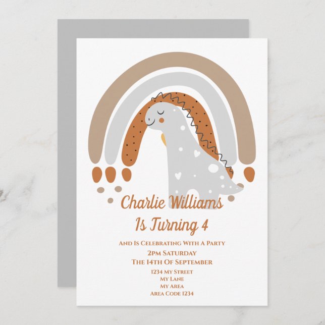 Invitación Fiesta de cumpleaños de los dinosaurios (Anverso / Reverso)